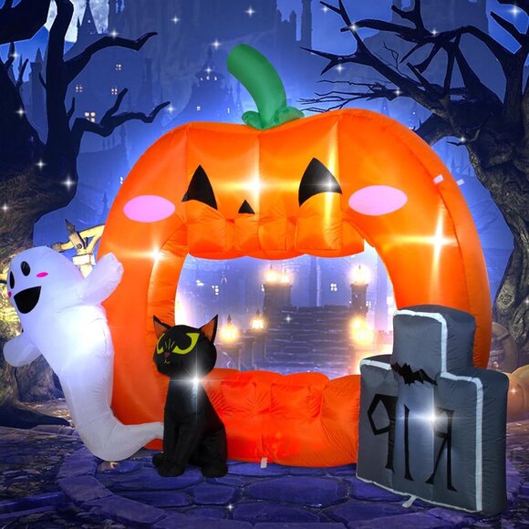 ⚡Halloween Inflatable Pumpkin Photo Frame with Tombstone Black Cat Decor - Picture 1 of 8